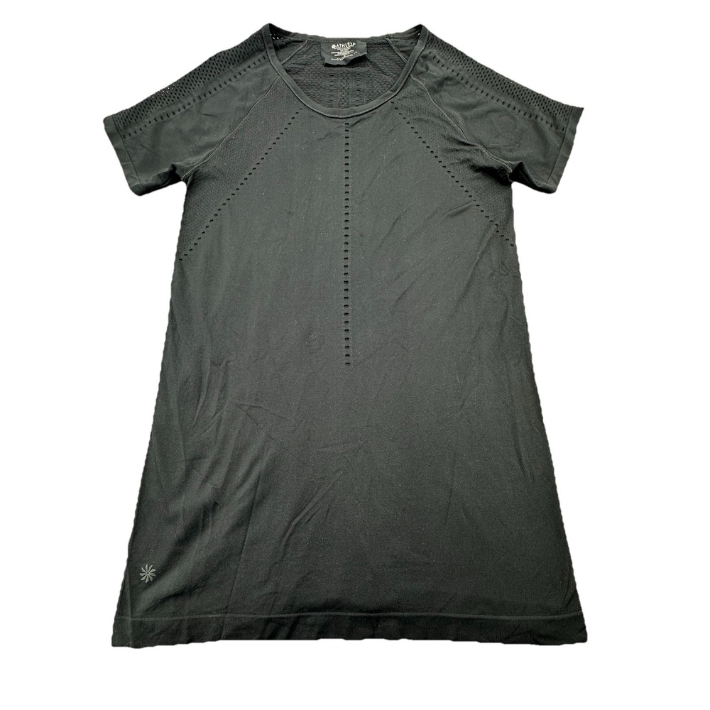 Athleta Black Seamless Mesh Performance Top Short Sleeve Small